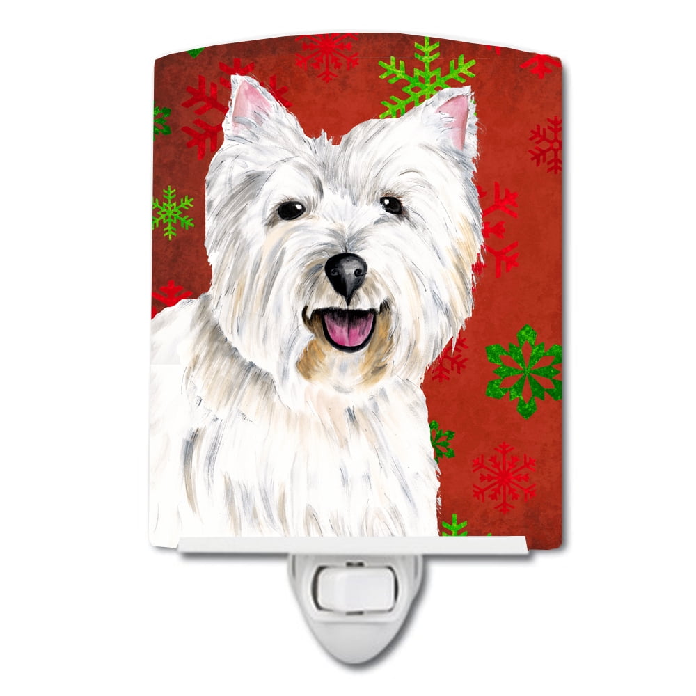 Westie Red & Green Snowflakes Holiday Christmas Ceramic Night Light
