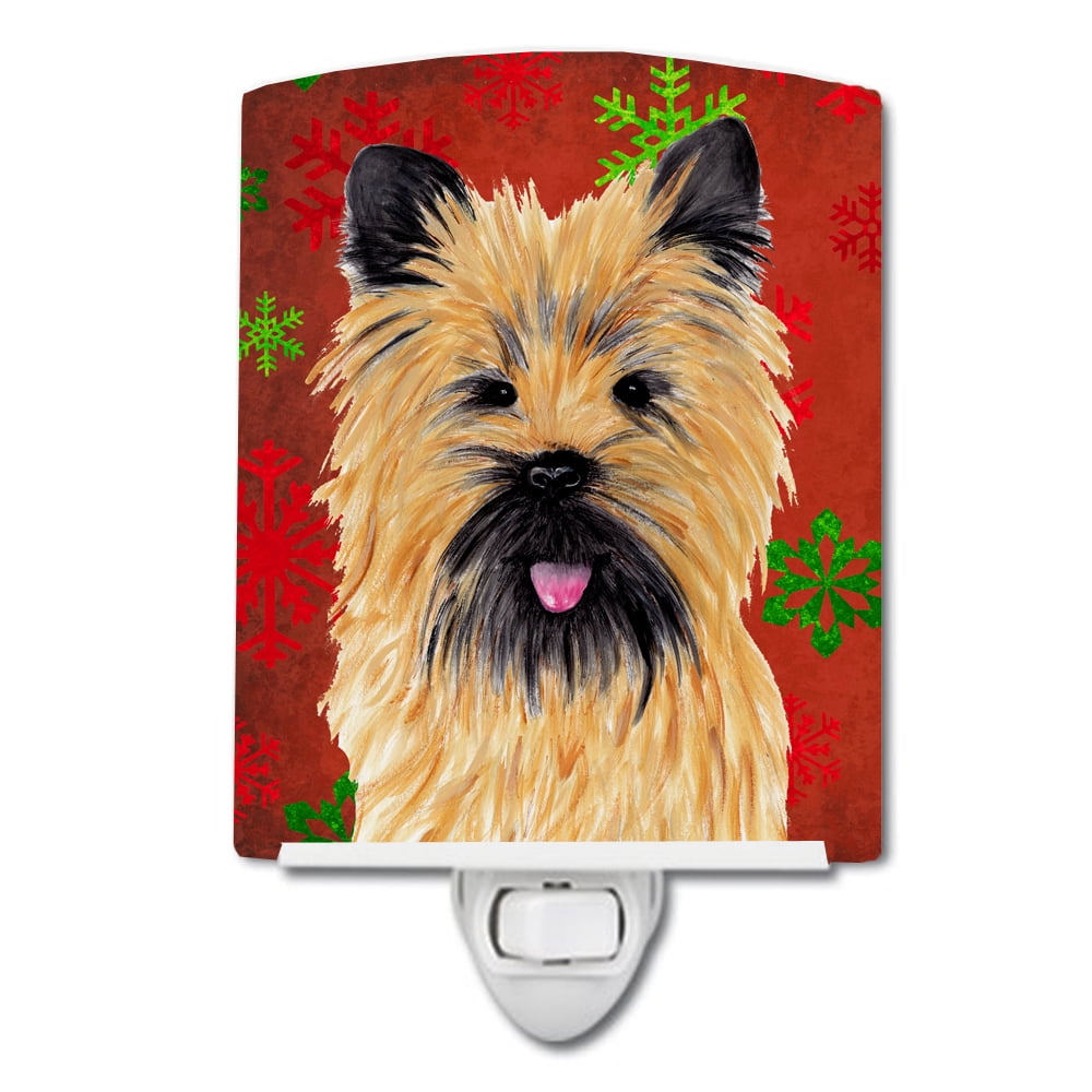 Cairn Terrier Red & Green Snowflakes Holiday Christmas Ceramic Night Light