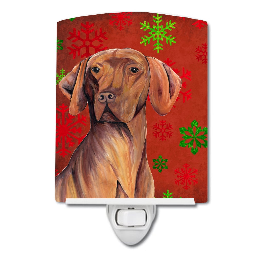 Vizsla Red & Green Snowflakes Holiday Christmas Ceramic Night Light