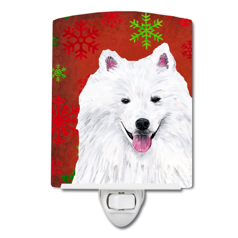 American Eskimo Red & Green Snowflakes Holiday Christmas Ceramic Night Light