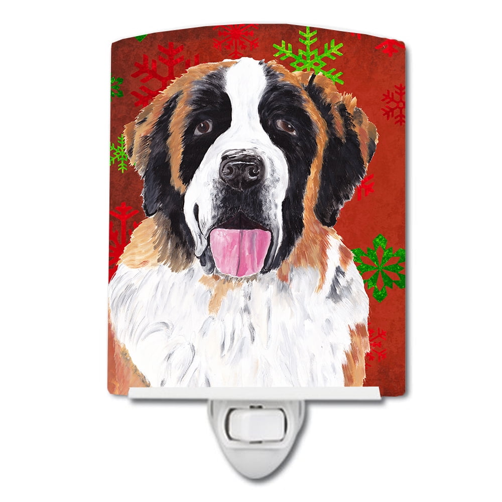 Saint Bernard Red & Green Snowflake Christmas Ceramic Night Light