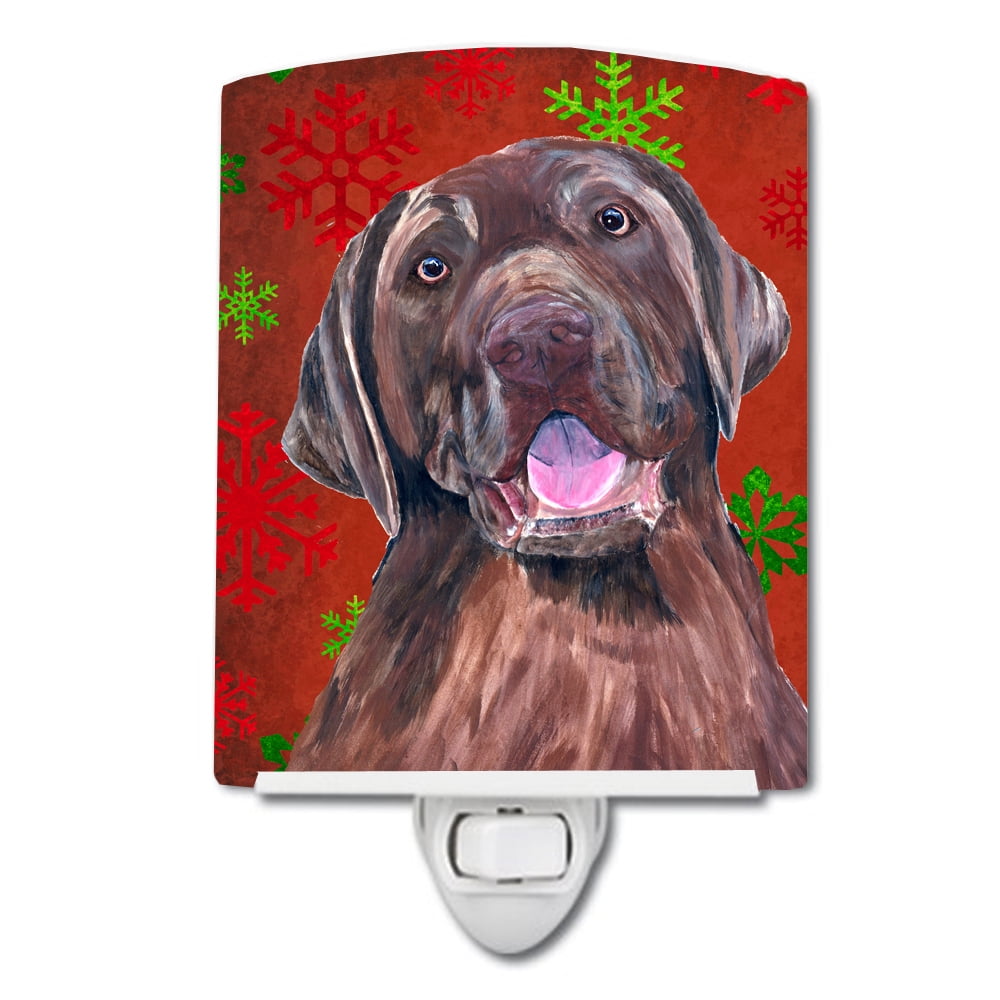 Labrador Red & Green Snowflakes Holiday Christmas Ceramic Night Light