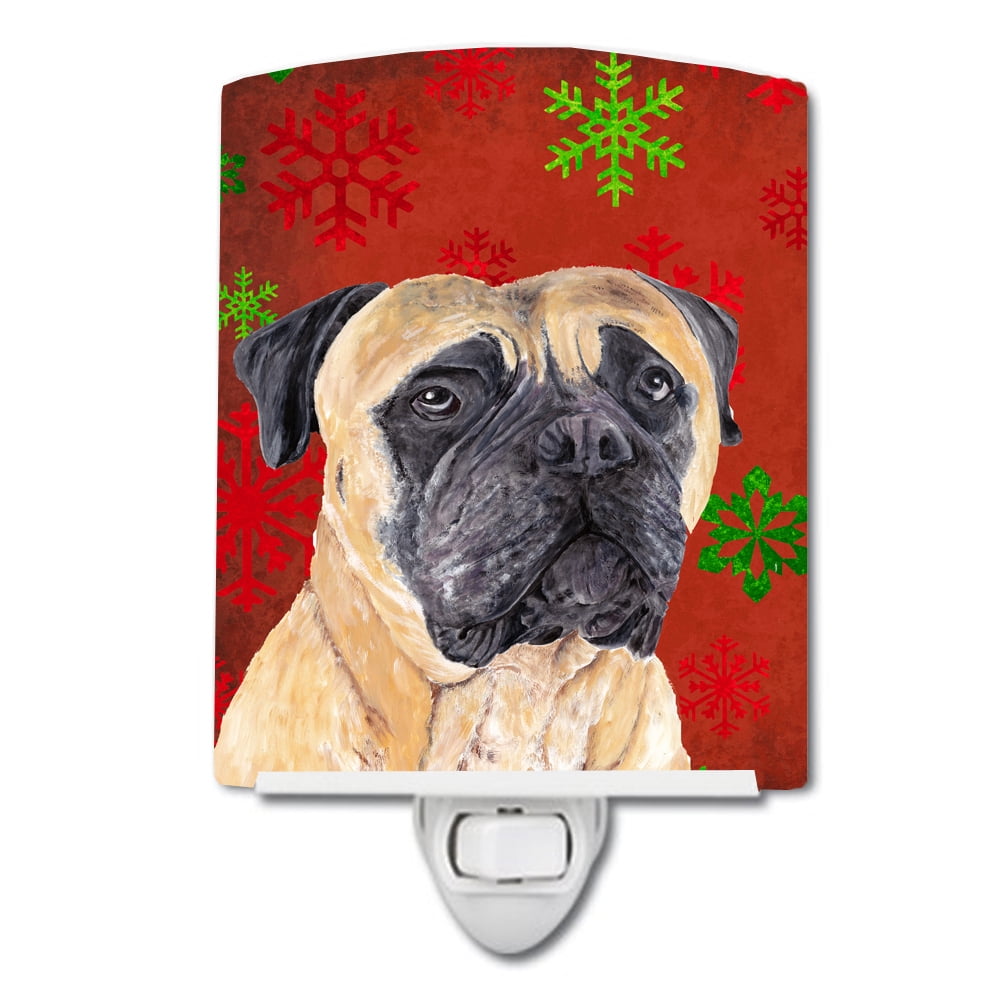 Mastiff Red & Green Snowflakes Holiday Christmas Ceramic Night Light