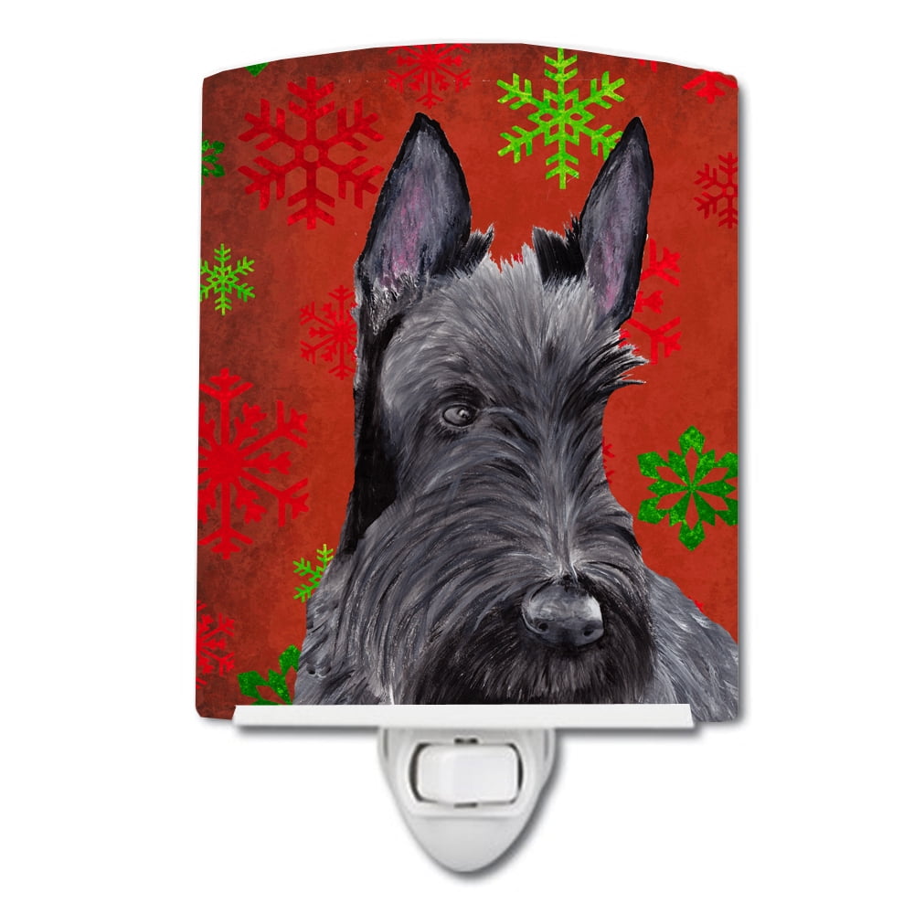 Scottish Terrier Red & Green Snowflakes Holiday Christmas Ceramic Night Light