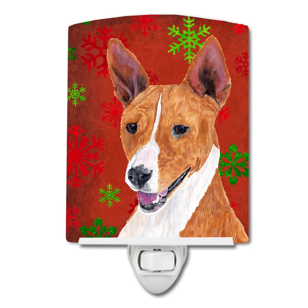 Basenji Red & Green Snowflakes Holiday Christmas Ceramic Night Light