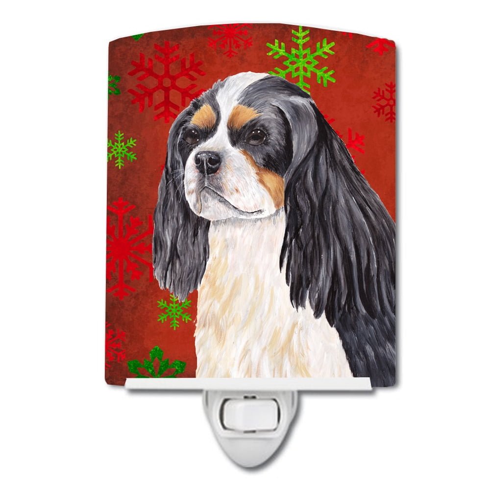 Cavalier Spaniel Red & Green Snowflakes Holiday Christmas Ceramic Night Light