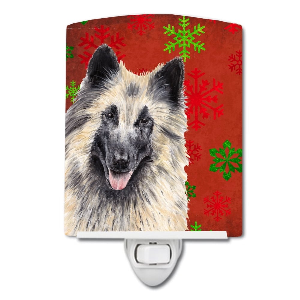 Belgian Tervuren Red & Green Snowflakes Holiday Christmas Ceramic Night Light