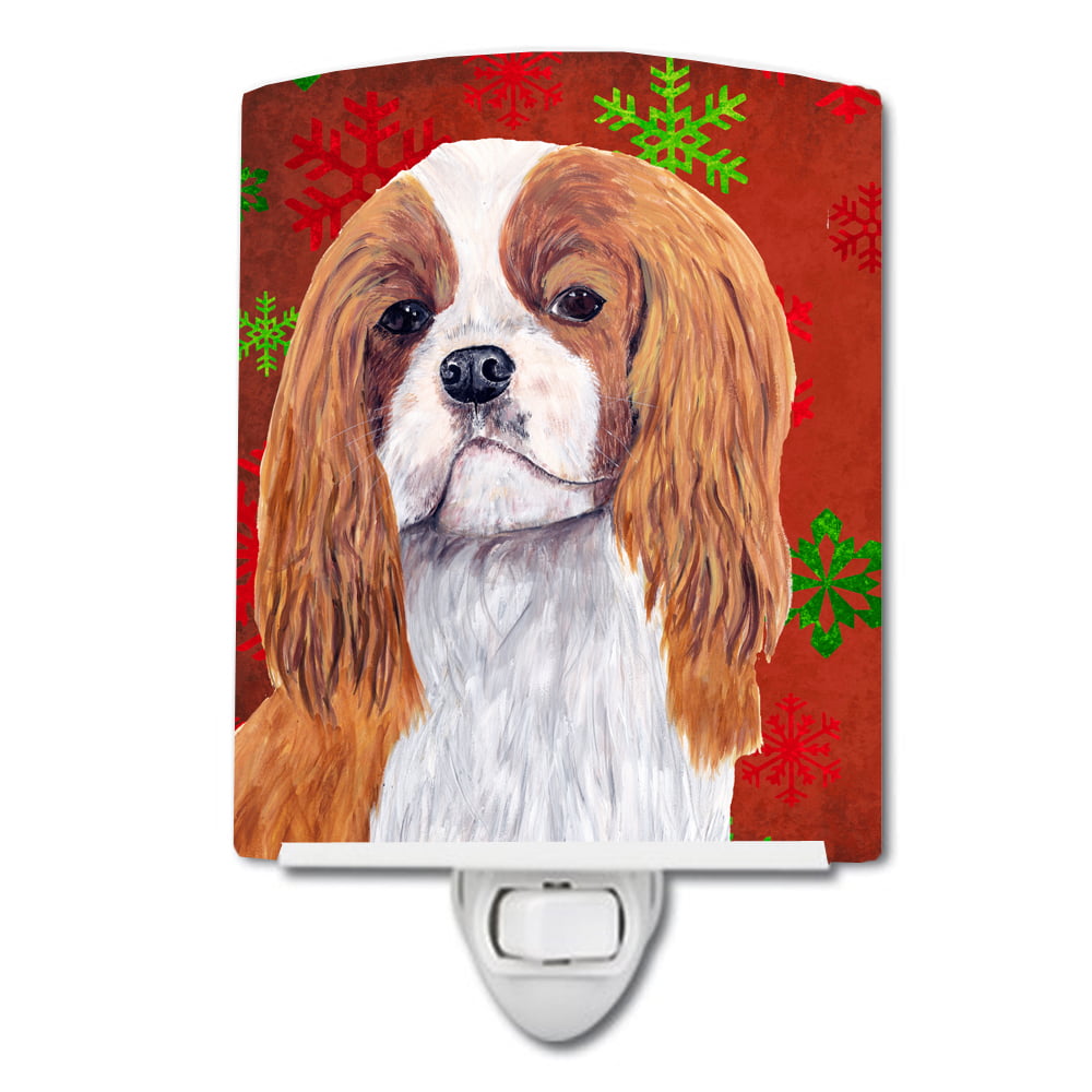 Cavalier Spaniel Red & Green Snowflakes Holiday Christmas Ceramic Night Light