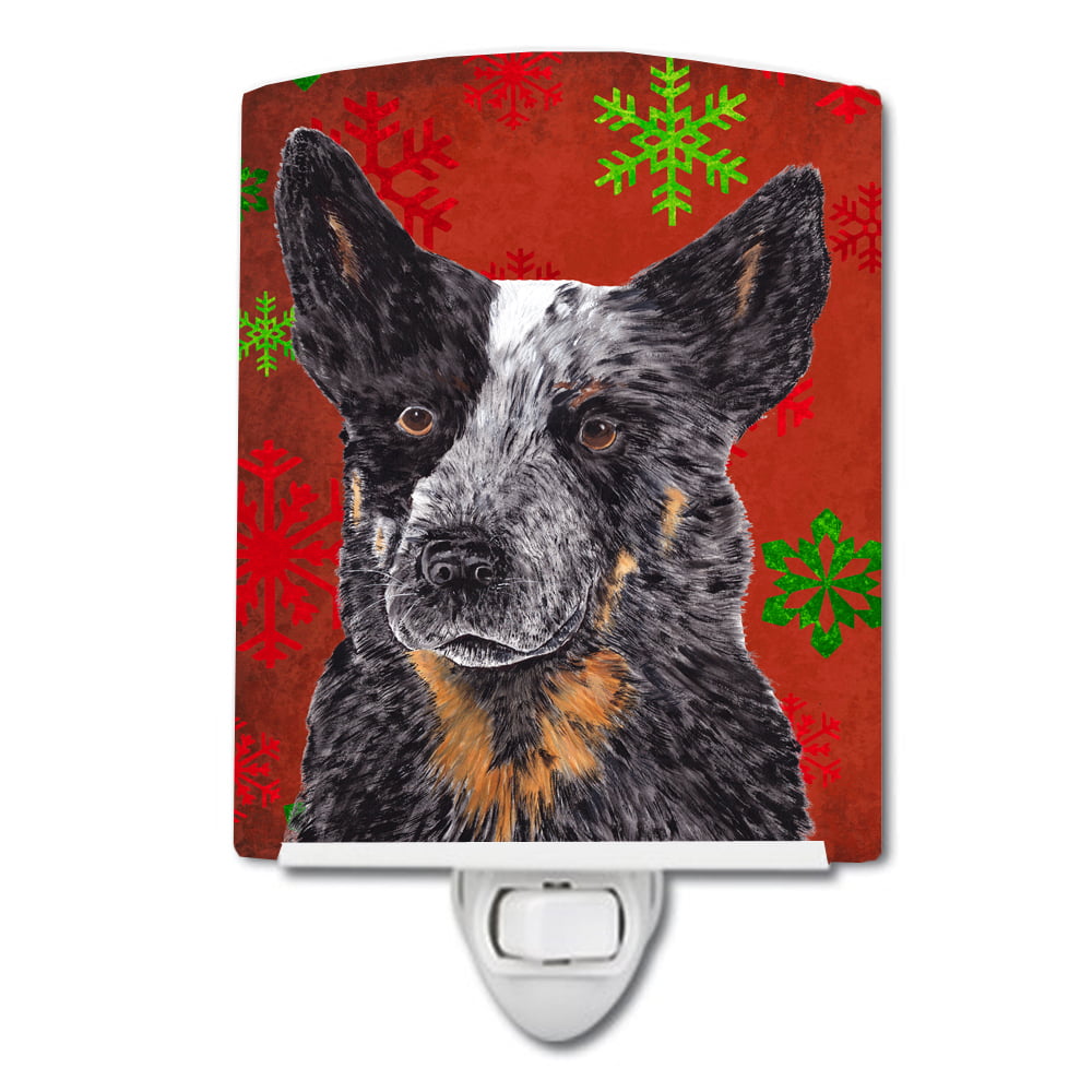 Australian Cattle Dog Red & Green Snowflakes Christmas Ceramic Night Light