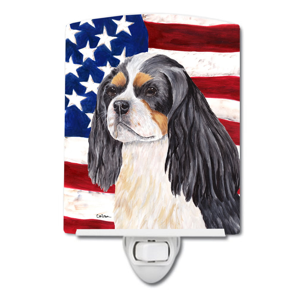 USA American Flag with Cavalier Spaniel Ceramic Night Light