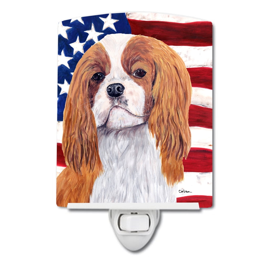 USA American Flag with Cavalier Spaniel Ceramic Night Light