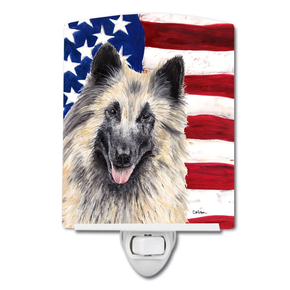 USA American Flag with Belgian Tervuren Ceramic Night Light