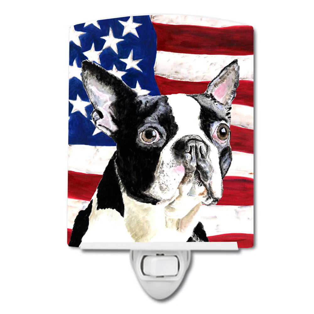USA American Flag with Boston Terrier Ceramic Night Light