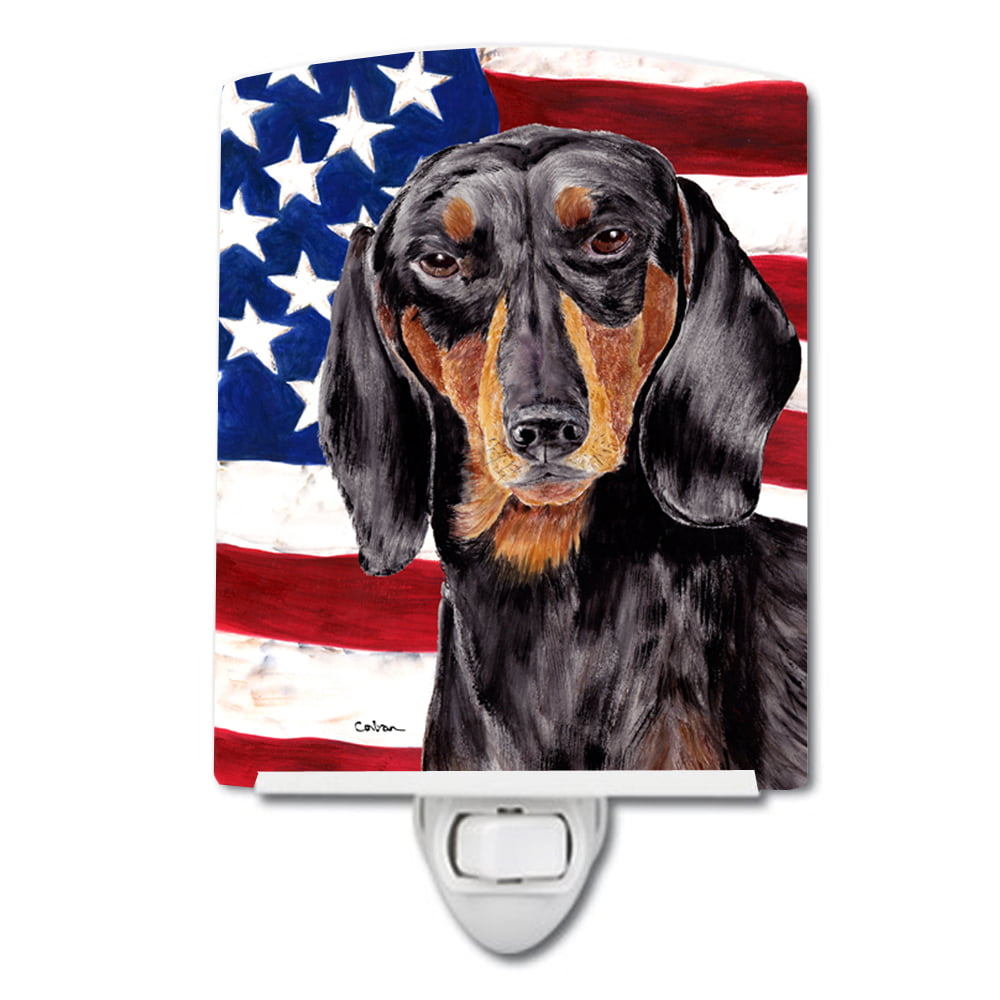 USA American Flag with Dachshund Ceramic Night Light