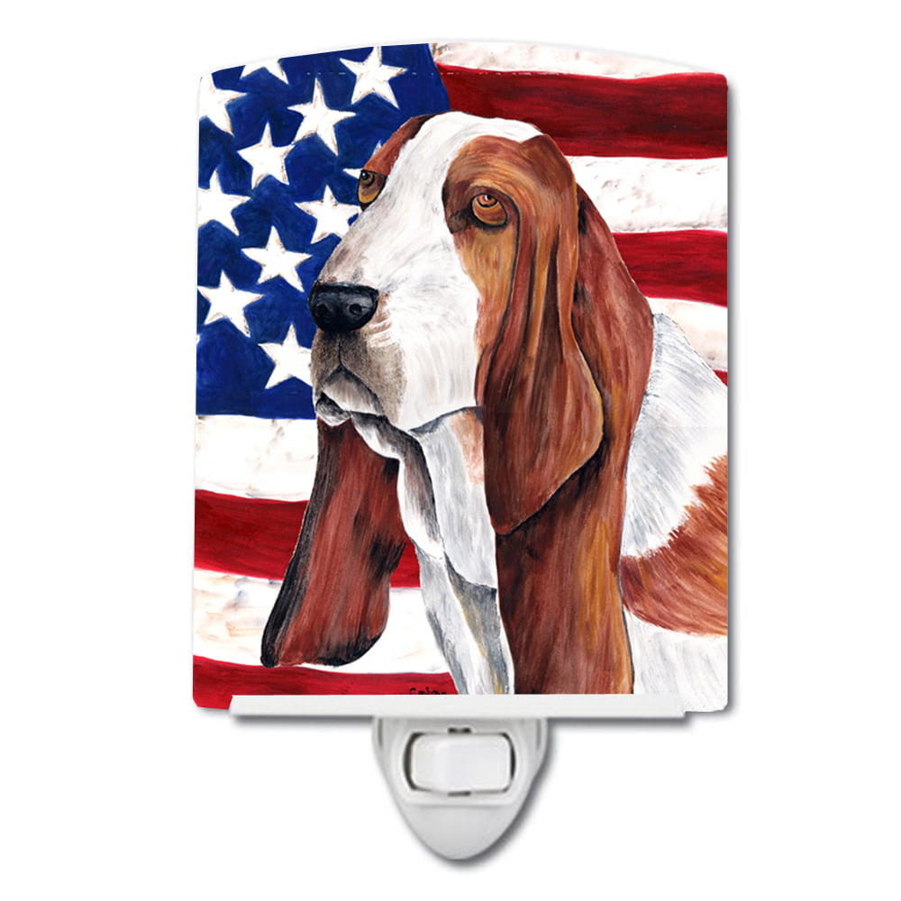 USA American Flag with Basset Hound Ceramic Night Light