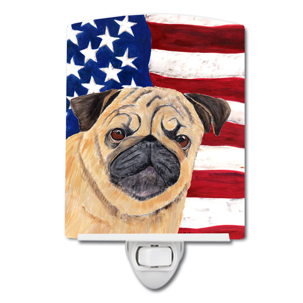 USA American Flag with Pug Ceramic Night Light