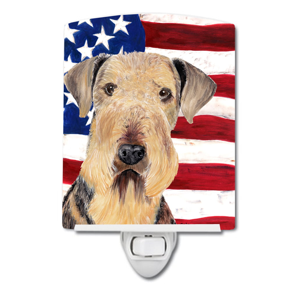 USA American Flag with Airedale Ceramic Night Light