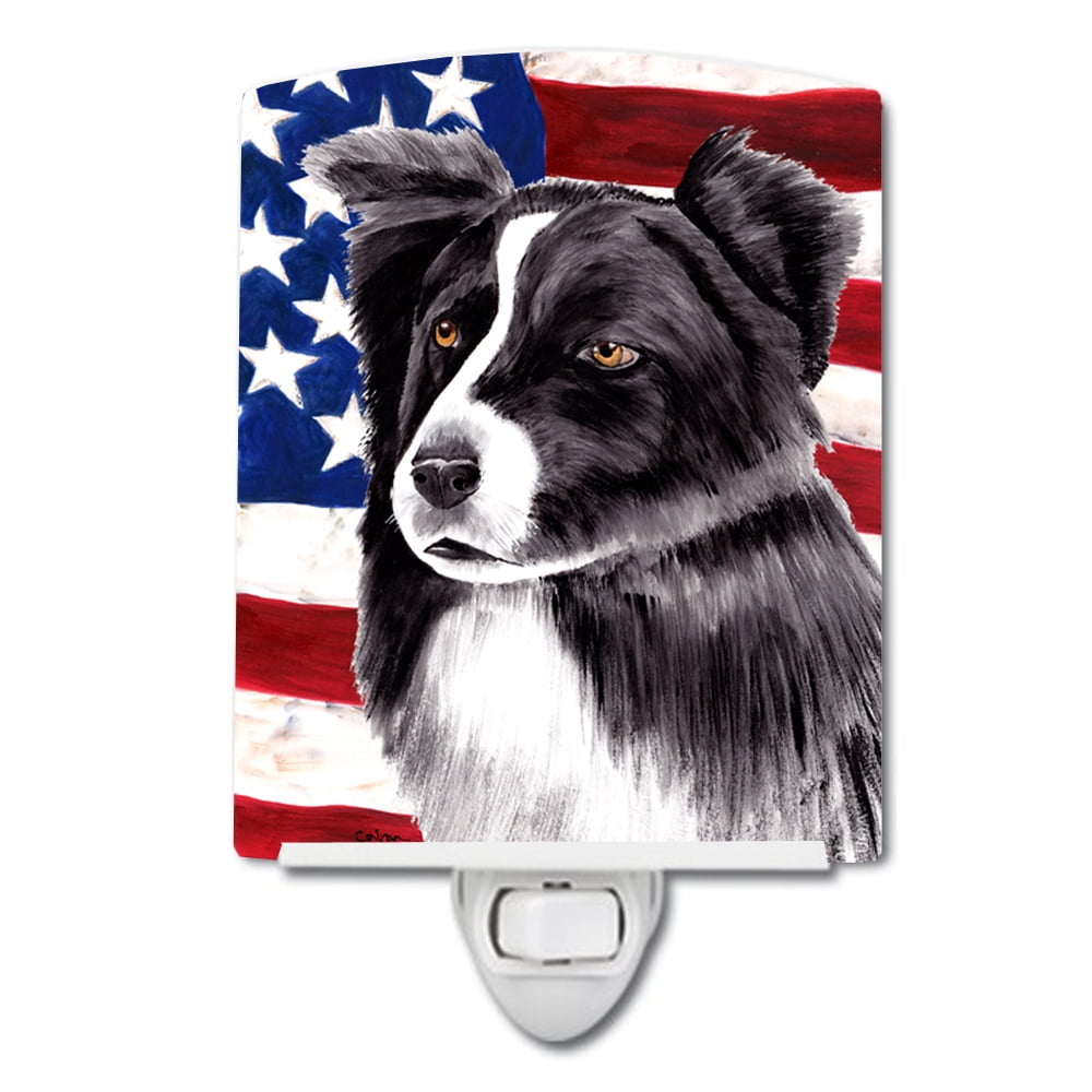 USA American Flag with Border Collie Ceramic Night Light