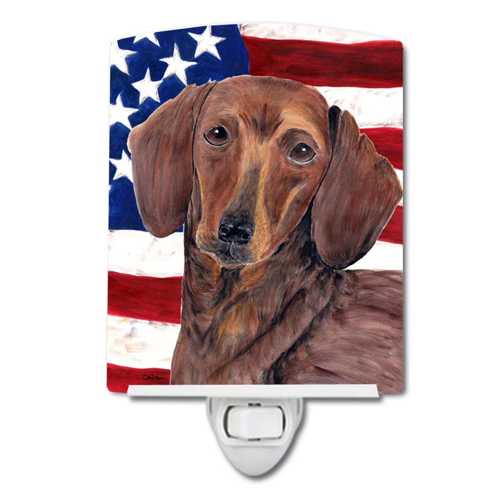 USA American Flag with Dachshund Ceramic Night Light