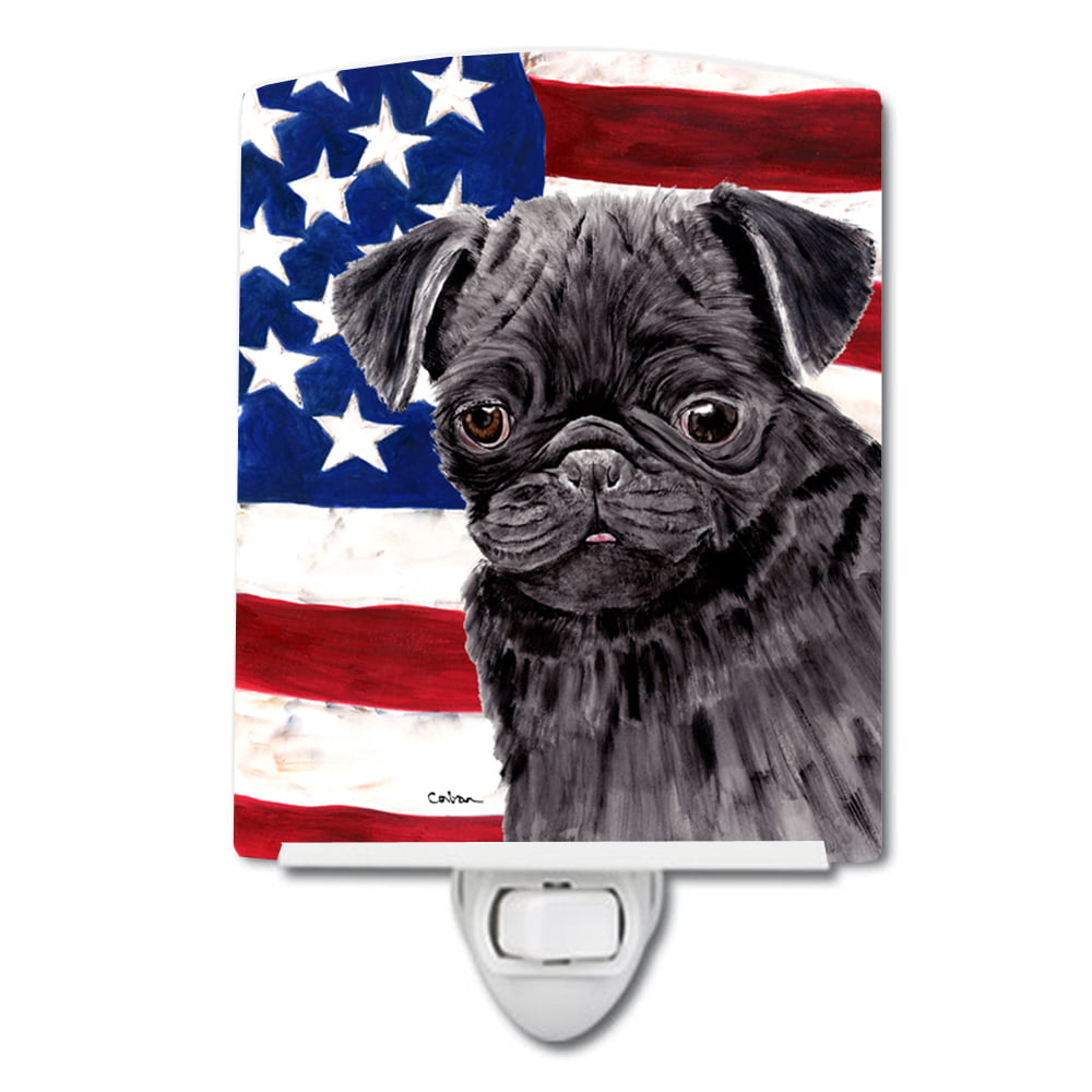 USA American Flag with Pug Ceramic Night Light