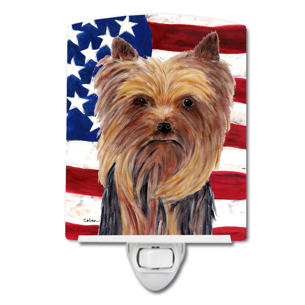 USA American Flag with Yorkie Ceramic Night Light