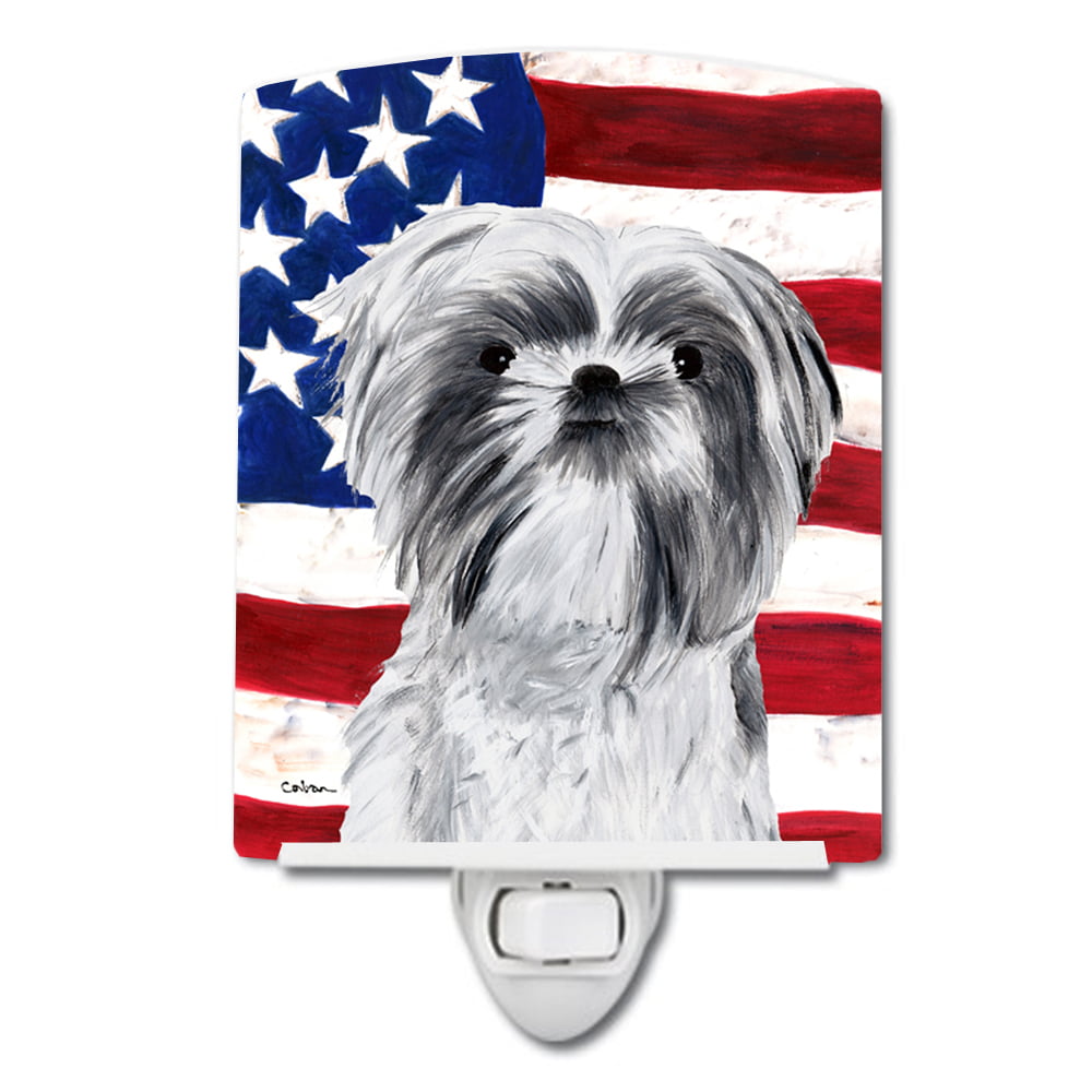 USA American Flag with Shih Tzu Ceramic Night Light