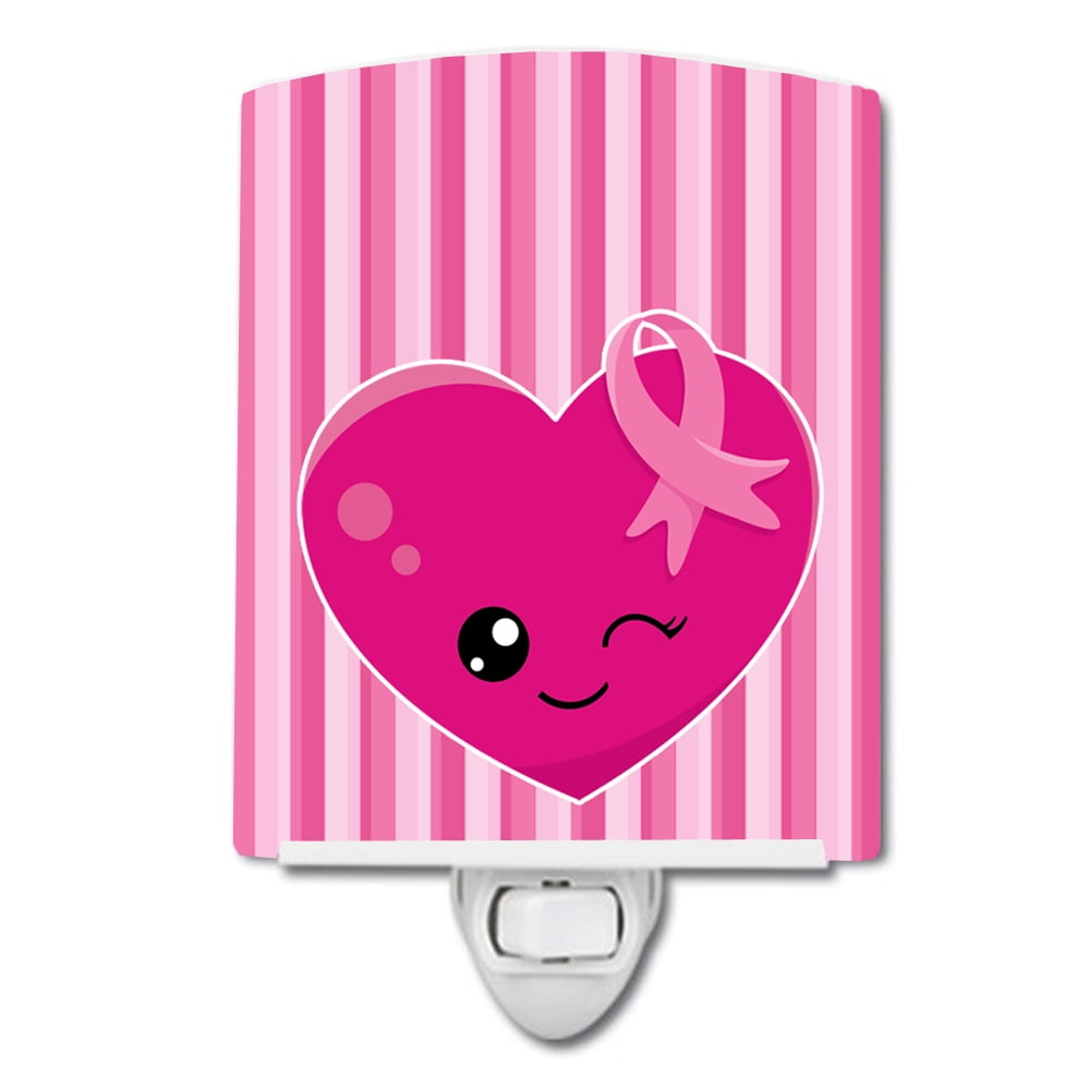 Breast Cancer Awareness Ribbon Heart Ceramic Night Light