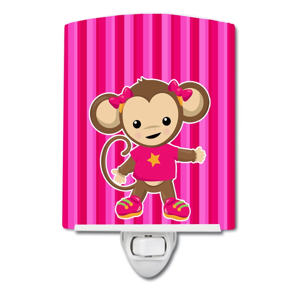 BB7020CNL Monkey on Pink Stripes Ceramic Night Light