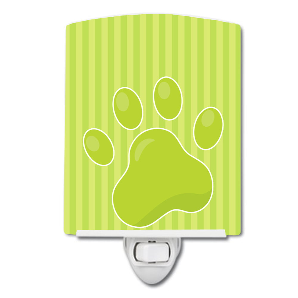 Puppy Pawprint Green Stripes Ceramic Night Light