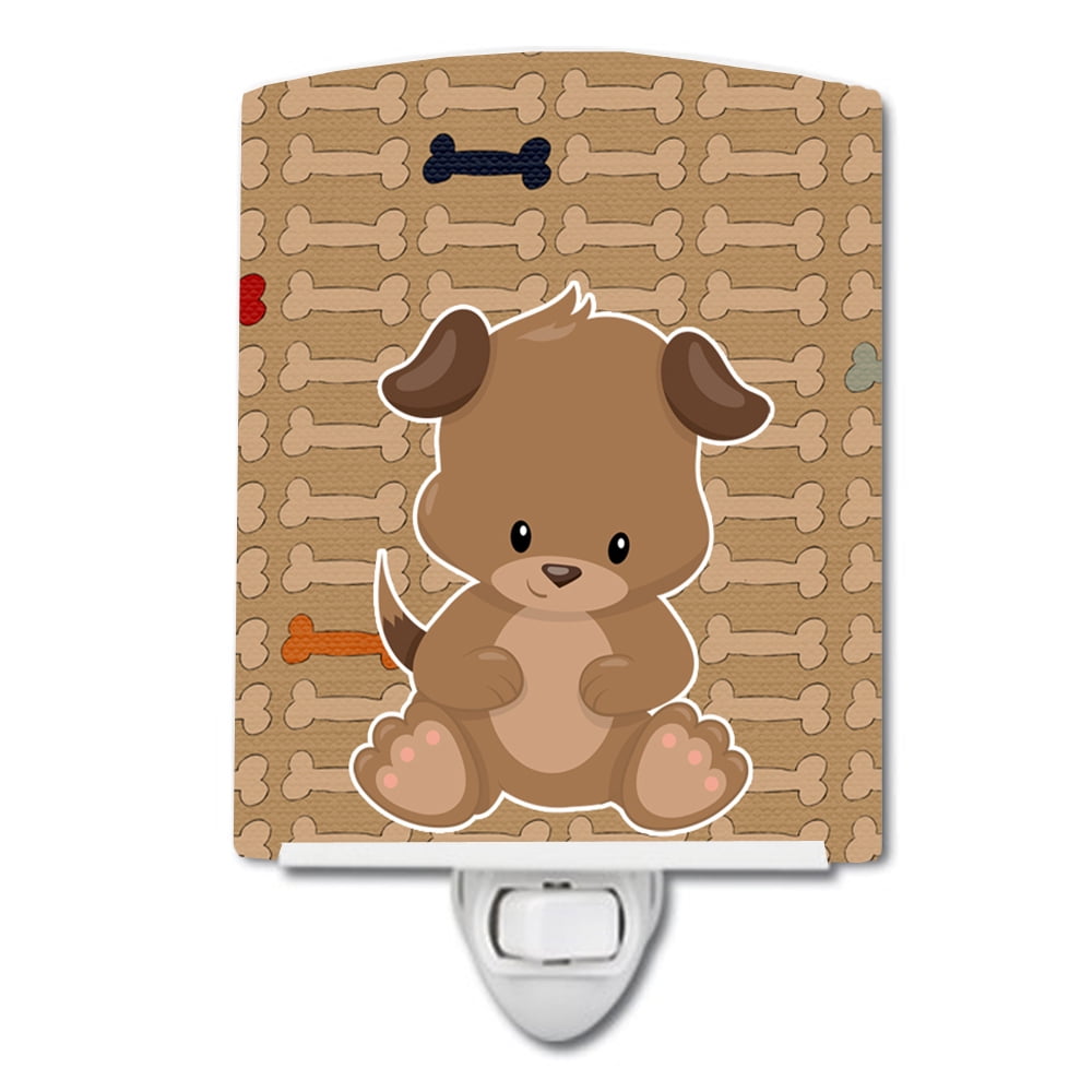 BB7075CNL Puppy on Brown Bones Ceramic Night Light