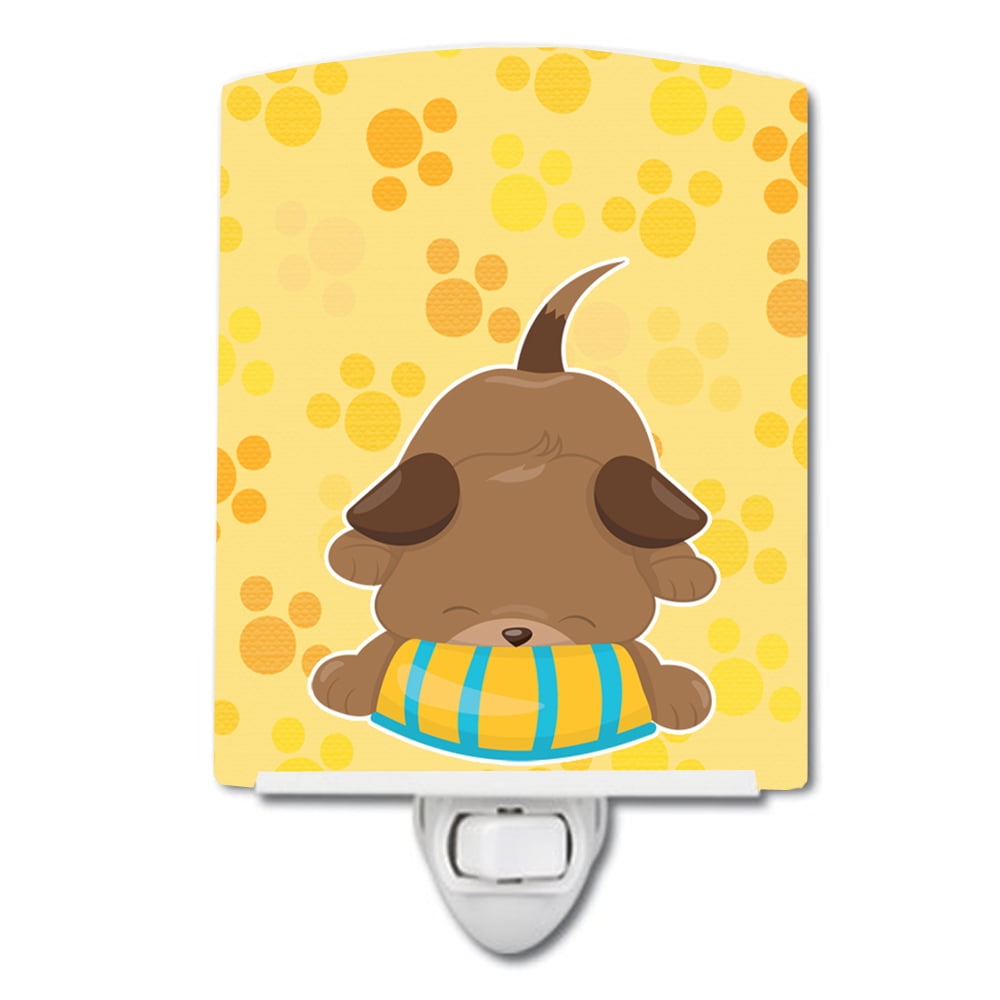 Puppy on Yellow Pawprints Ceramic Night Light