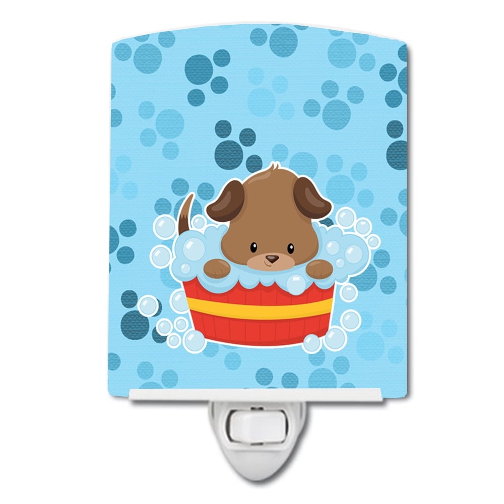 BB7077CNL Puppy taking a bath Ceramic Night Light