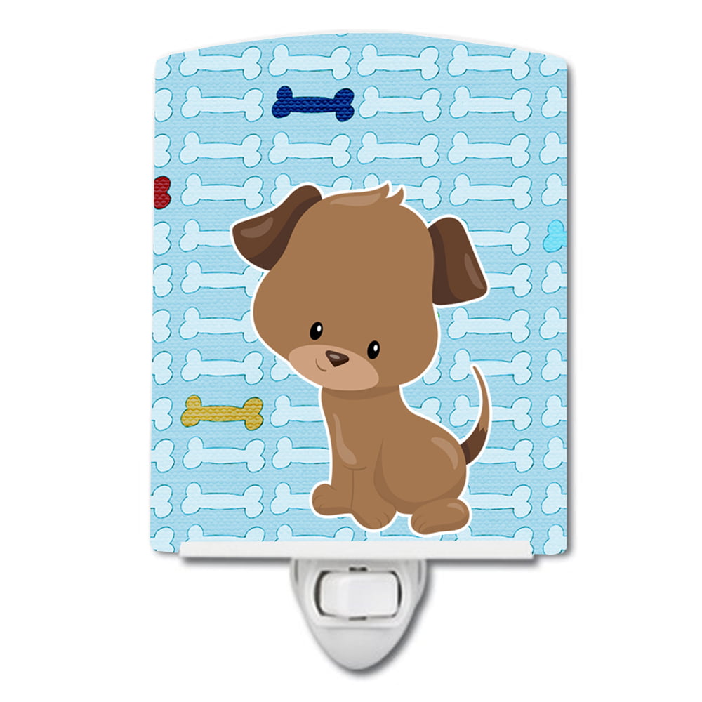 Puppy on Blue Bones Ceramic Night Light