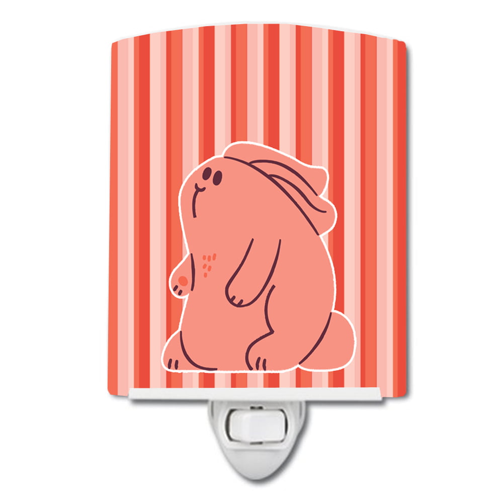BB7080CNL Rabbit on Pink Stripes Ceramic Night Light