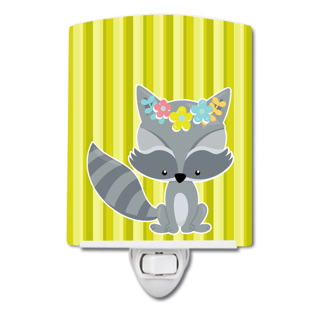 Raccoon with Flowers Ceramic Night Light