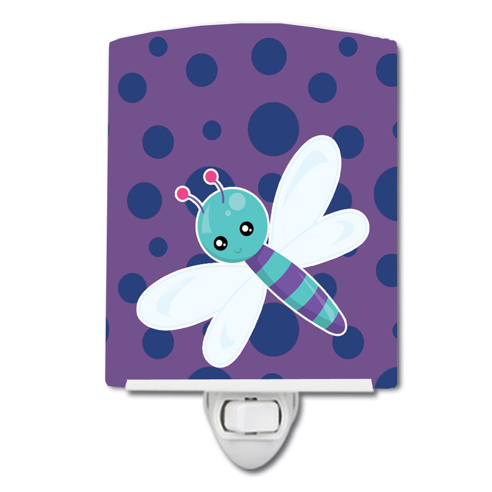 Dragonfly on Purple Polkadots Ceramic Night Light