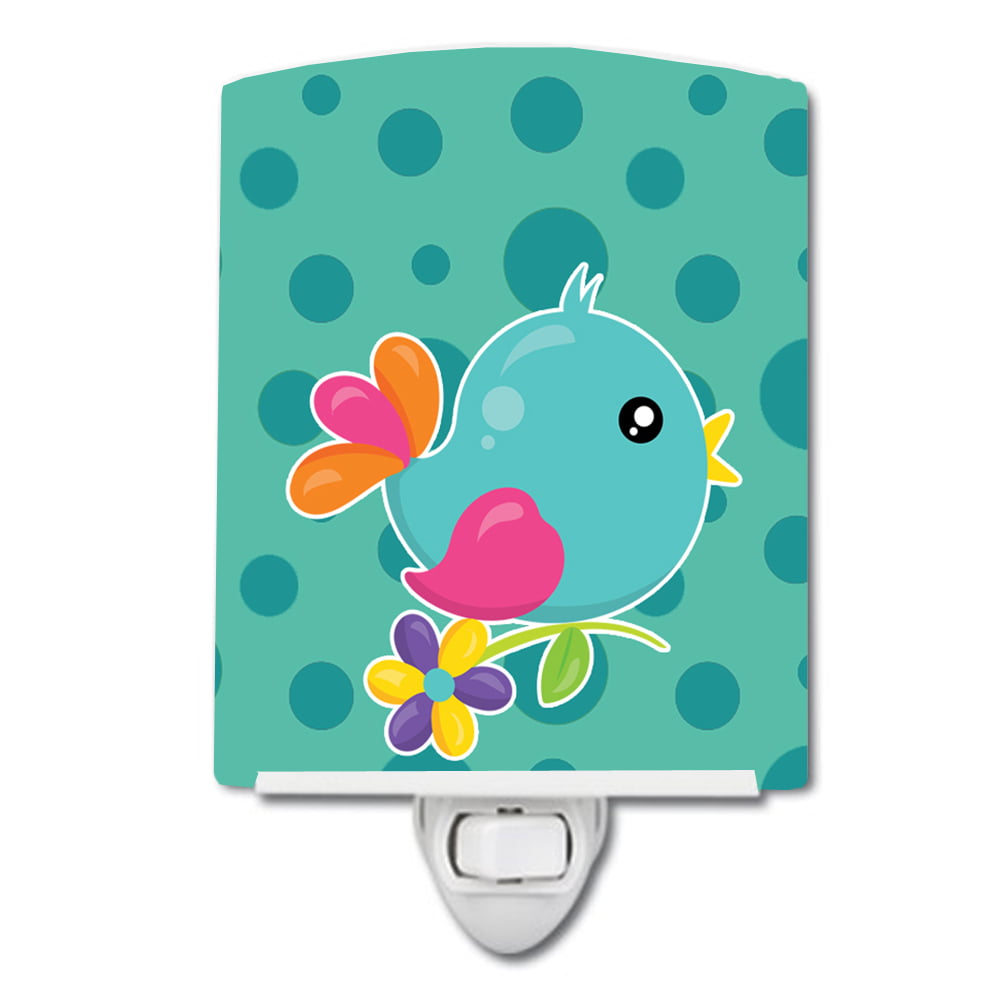 Bird on Teal Polkadots Ceramic Night Light