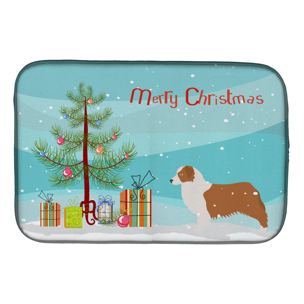 Australian Shepherd Dog Merry Christmas Tree Dish Drying Mat