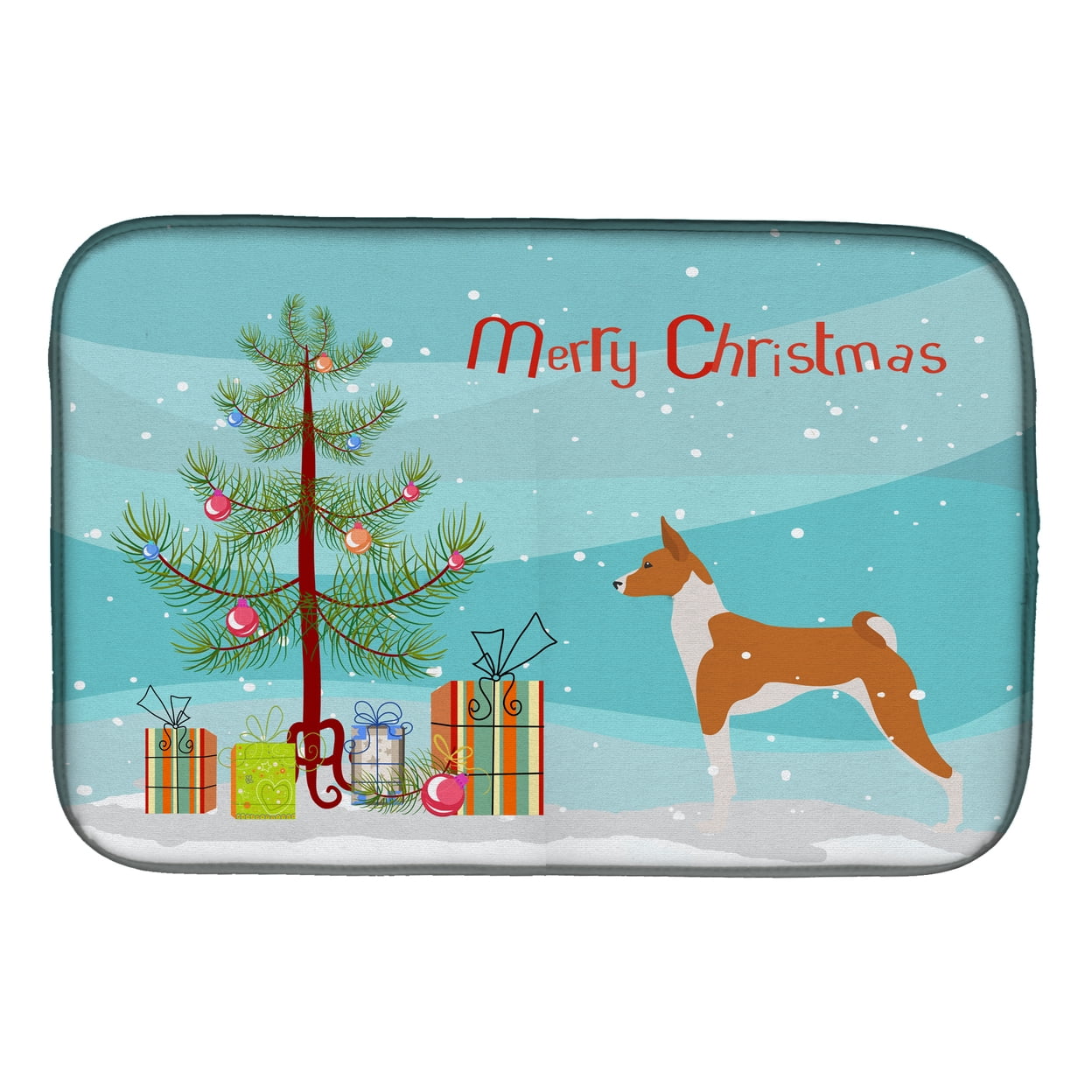 Basenji Merry Christmas Tree Dish Drying Mat