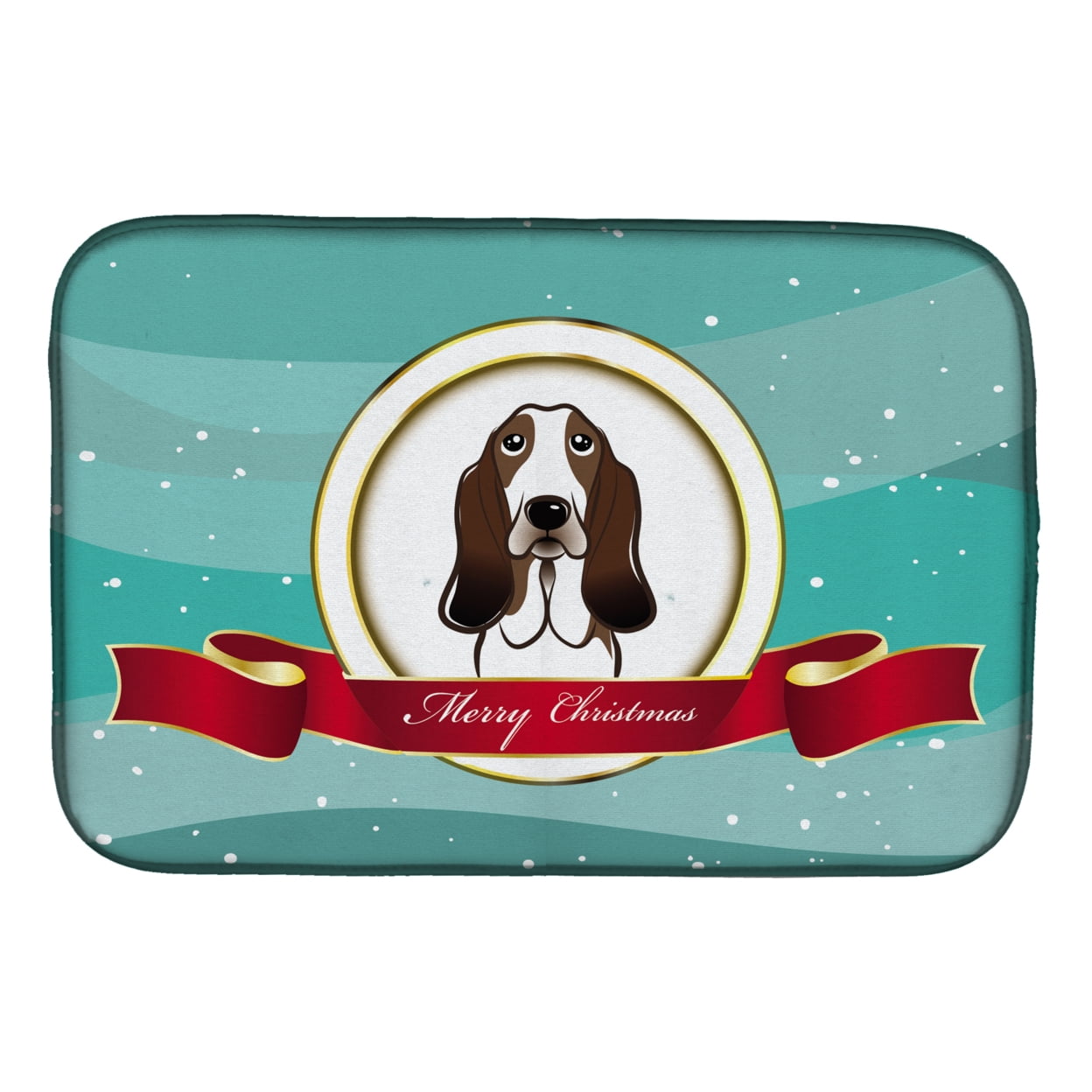 Basset Hound Merry Christmas Dish Drying Mat