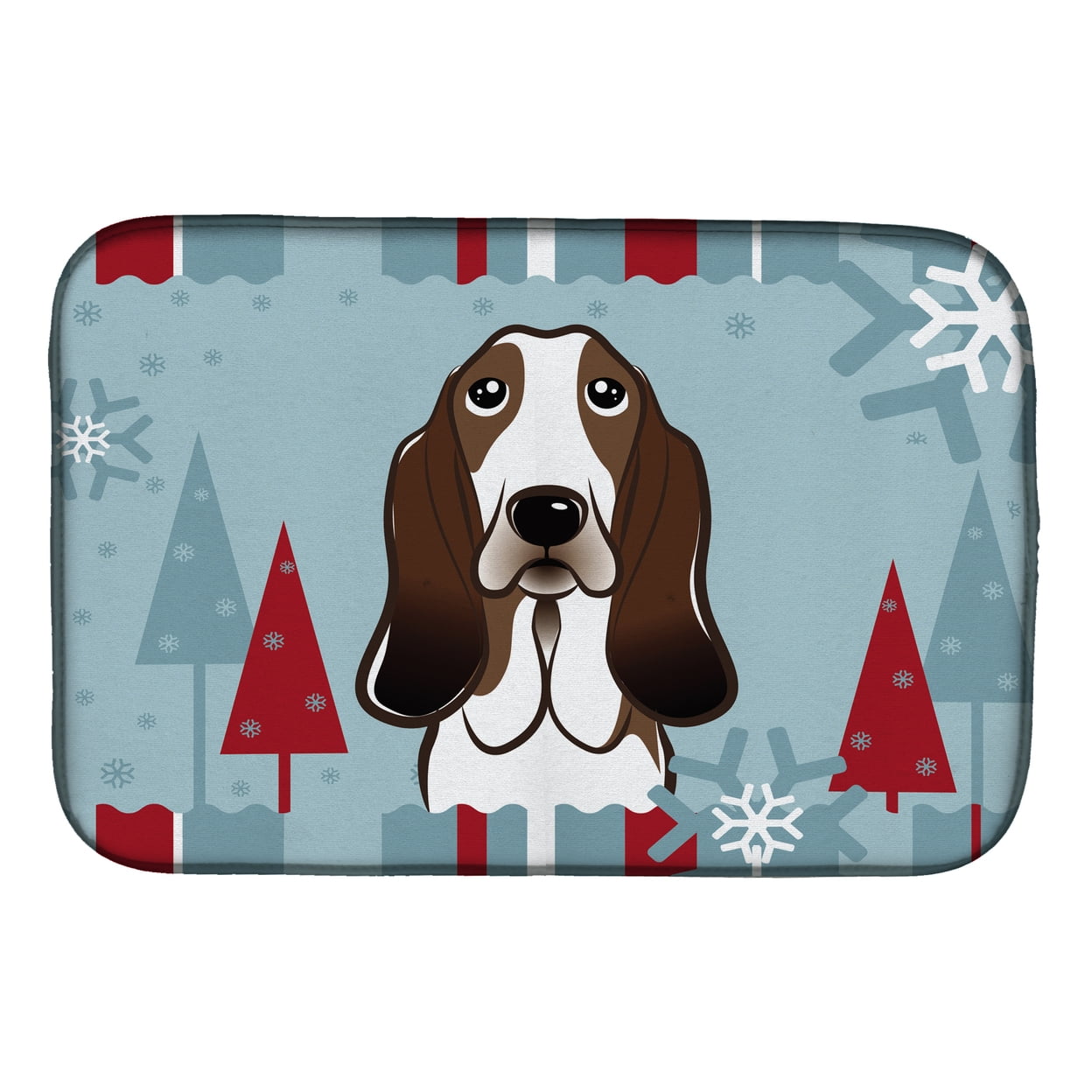 Winter Holiday Basset Hound Dish Drying Mat