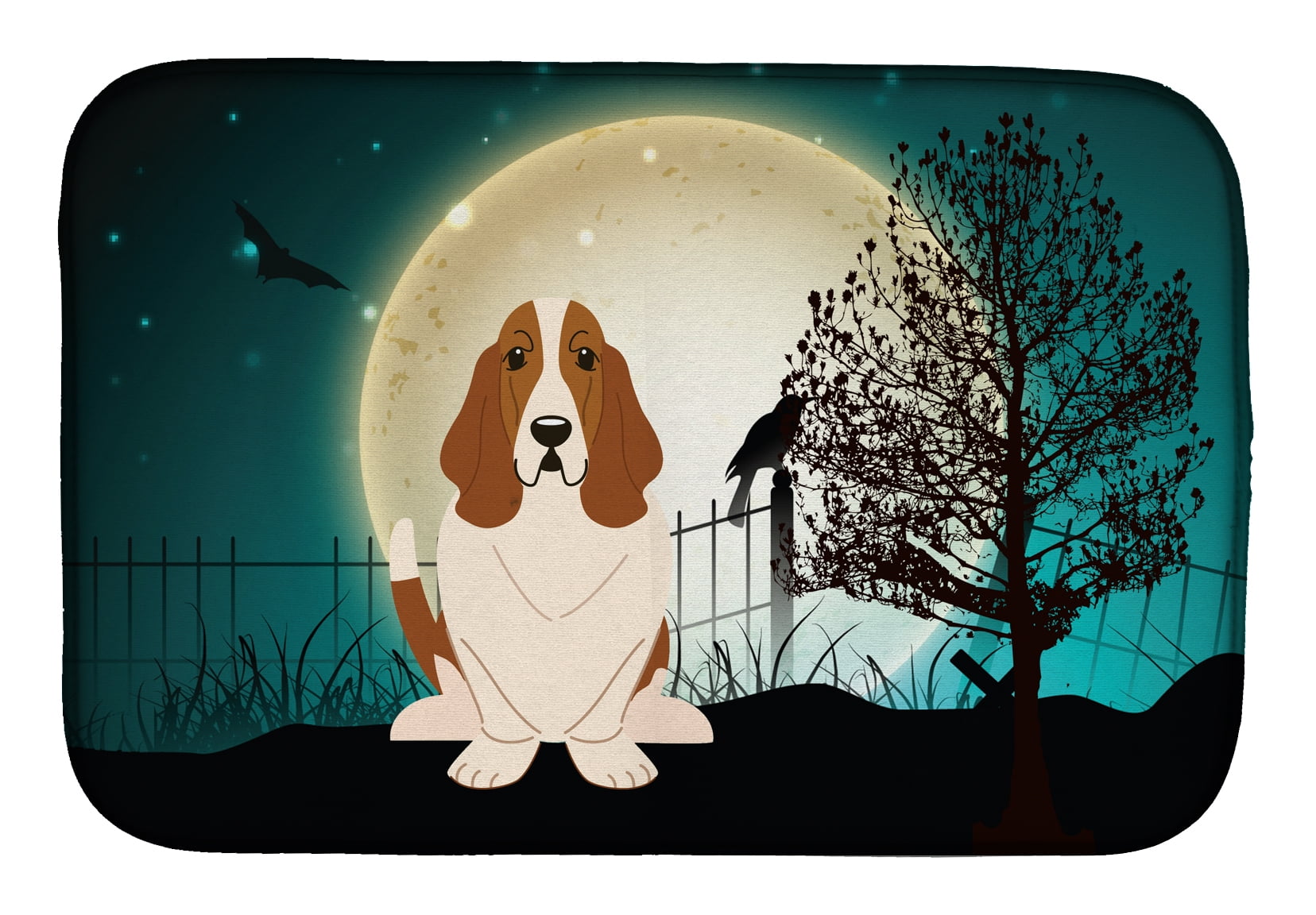 Halloween Scary Basset Hound Dish Drying Mat