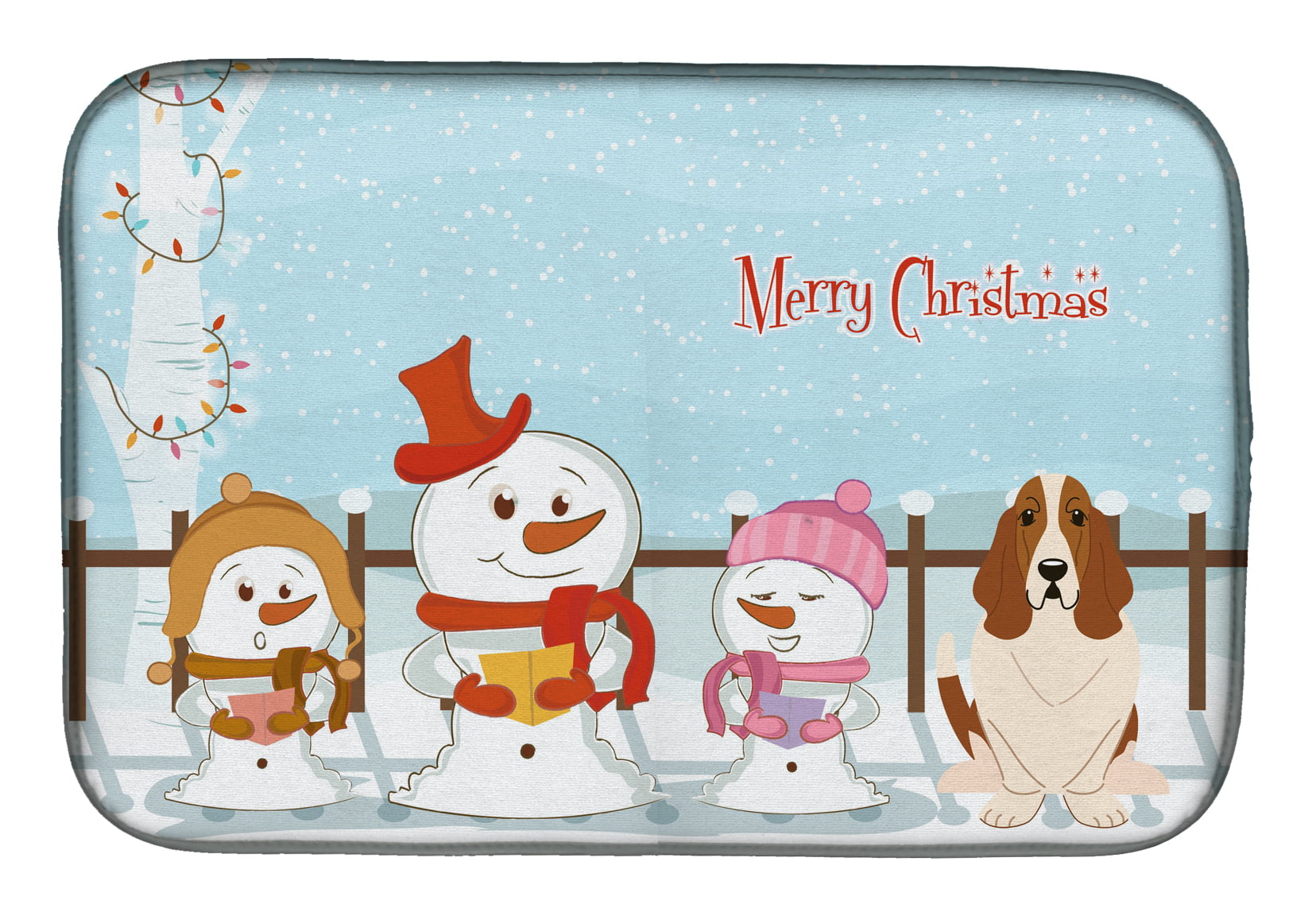 Merry Christmas Carolers Basset Hound Dish Drying Mat
