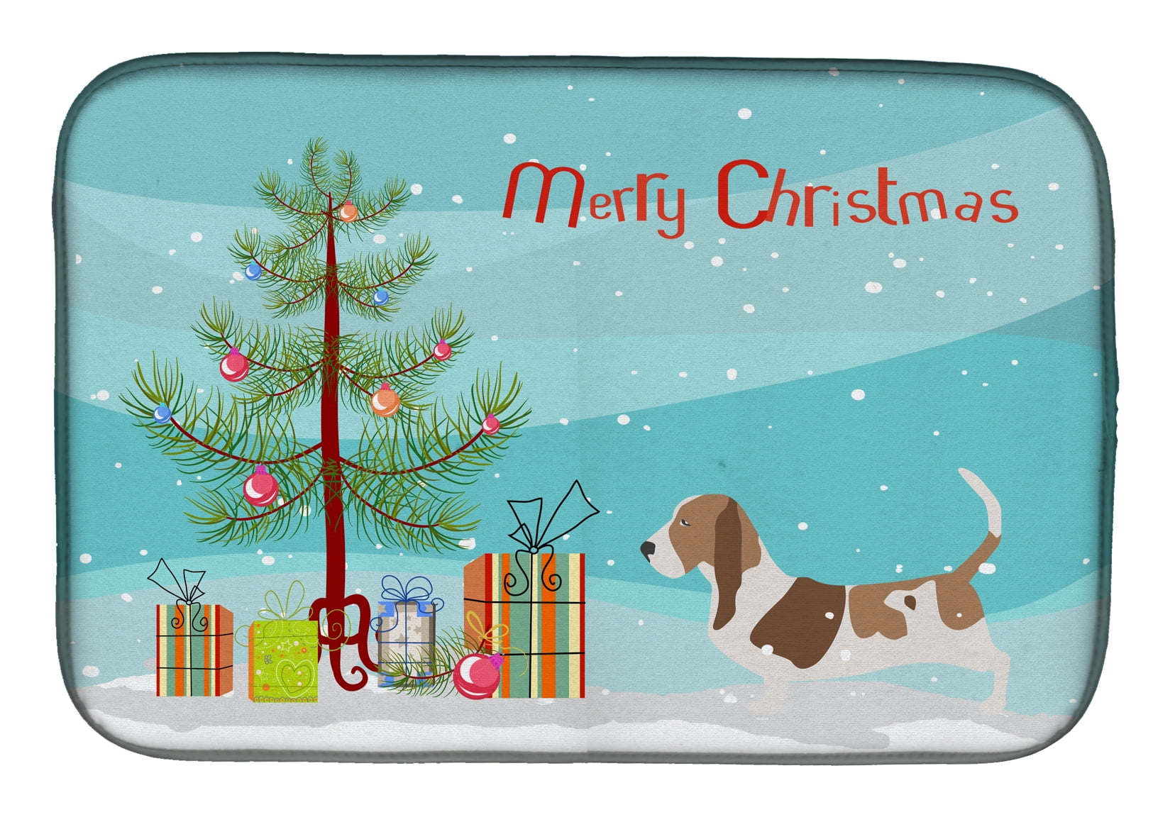 Basset Hound Merry Christmas Tree Dish Drying Mat