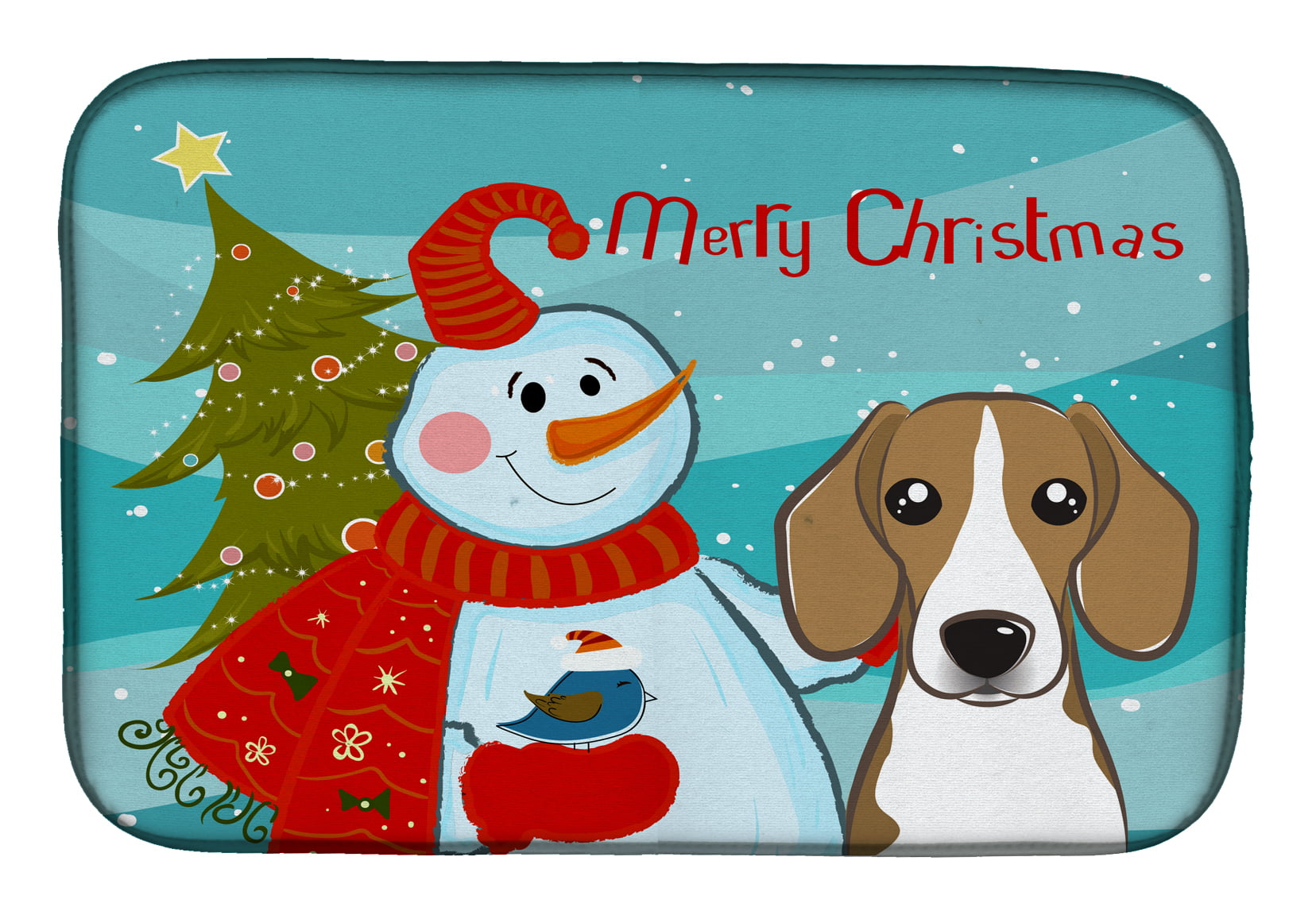 BB1859DDM Snowman With Beagle Dish Drying Mat