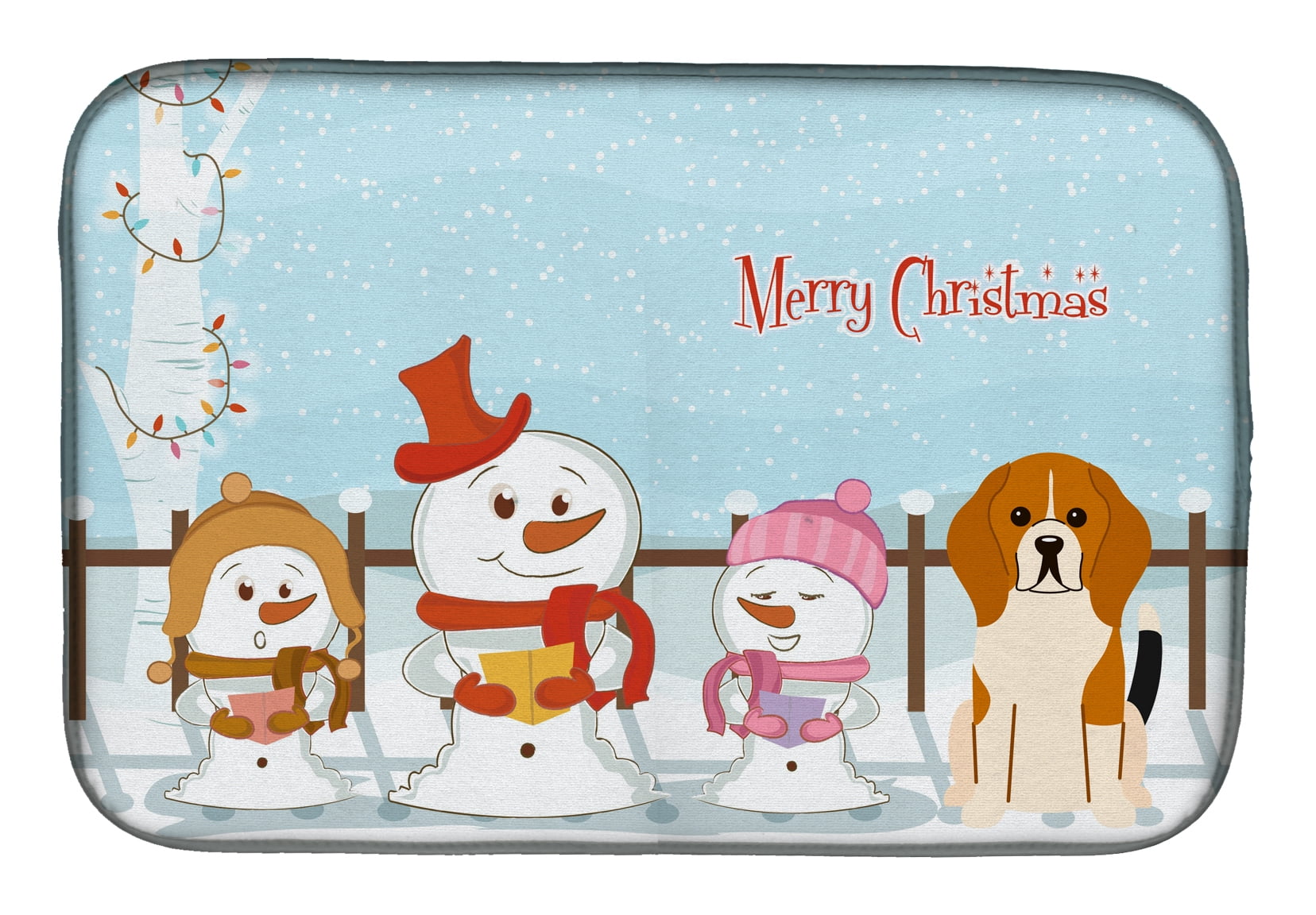 Merry Christmas Carolers Beagle Tricolor Dish Drying Mat