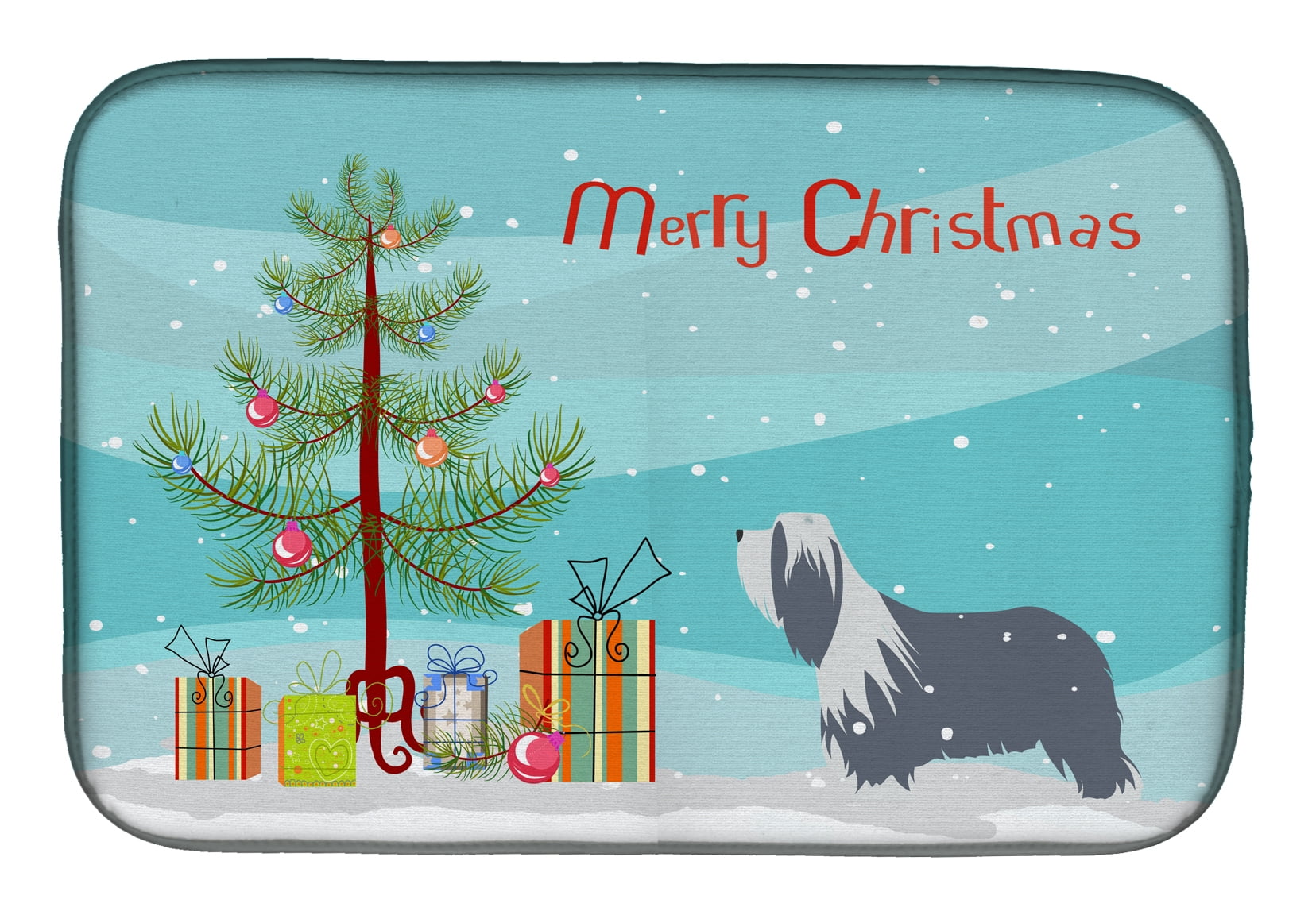 Bearded Collie Dog Merry Christmas Tree Dish Drying Mat