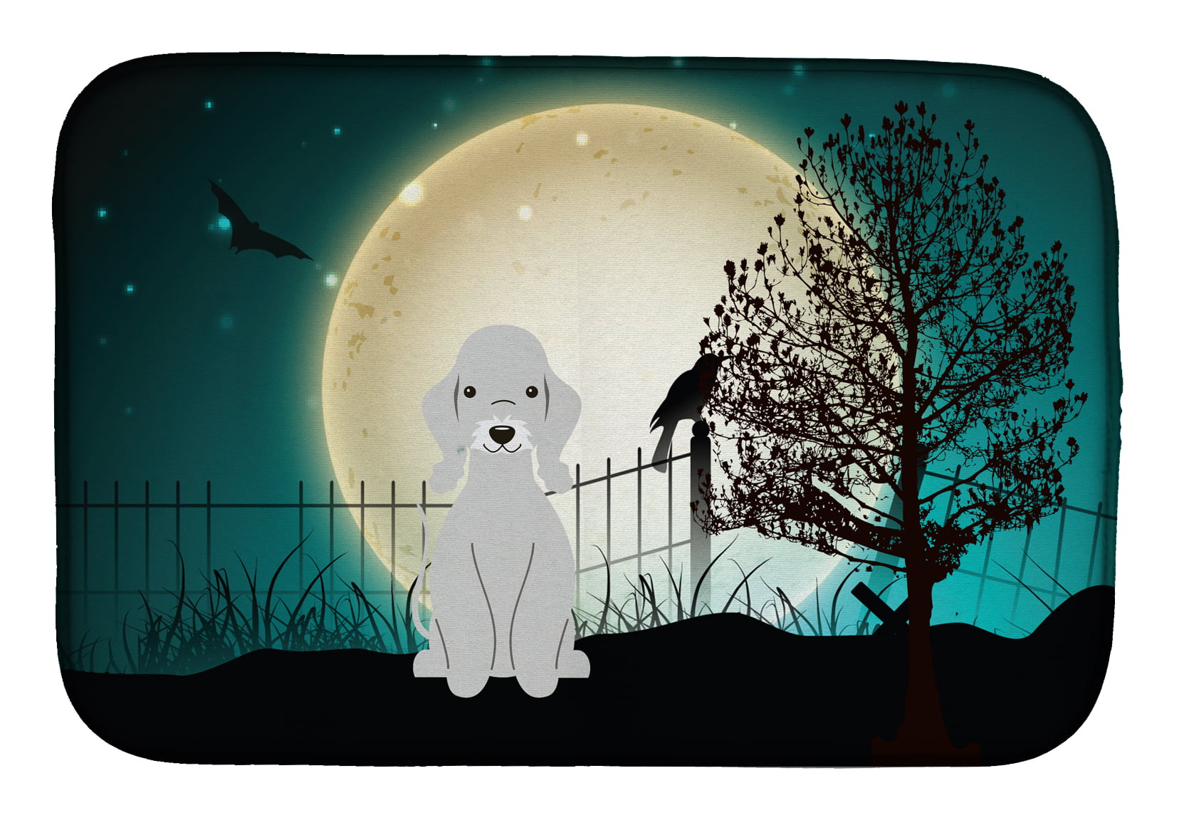 Halloween Scary Bedlington Terrier Blue Dish Drying Mat