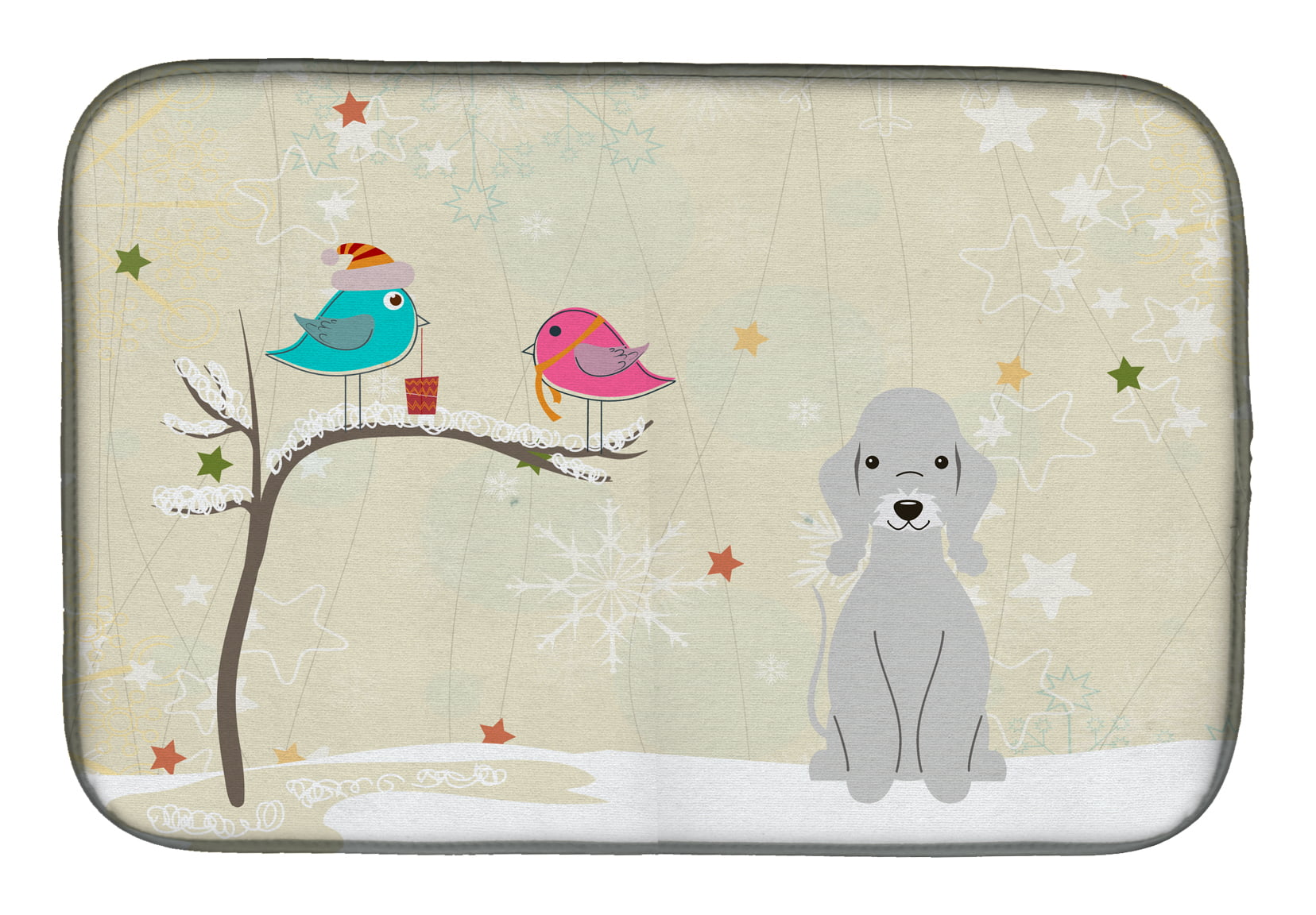 Christmas Presents Between Friends Bedlington Terrier Blue Dish Drying Mat
