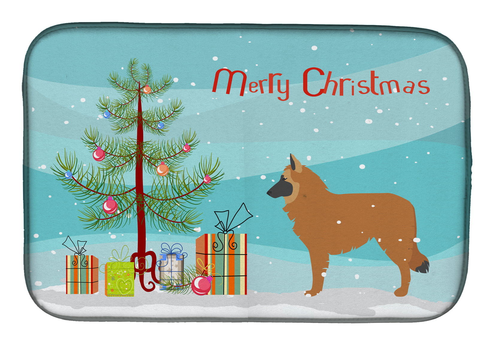 Belgian Shepherd Merry Christmas Tree Dish Drying Mat